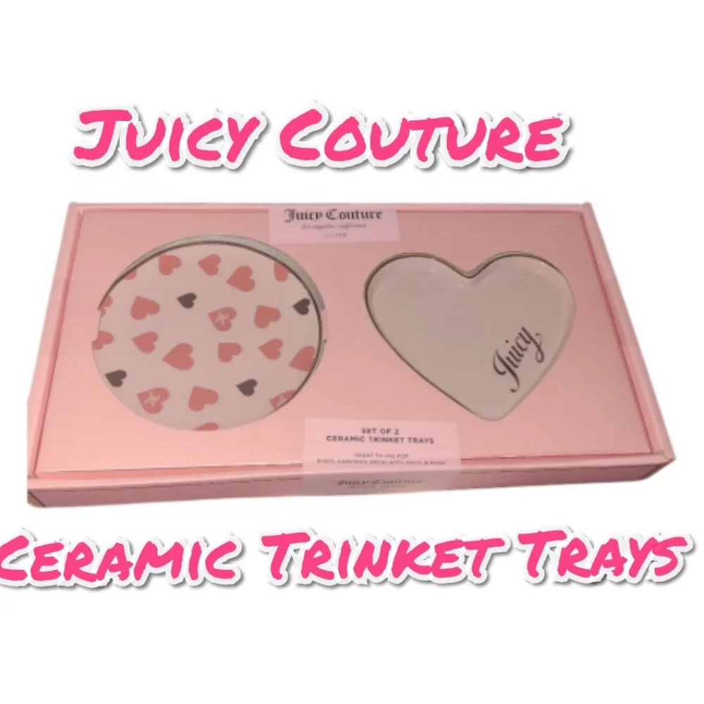Juicy Couture Ceramic Pink and Red Heart Trinket Tray Set